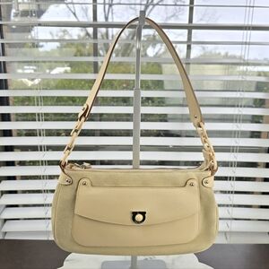 Salvatore Ferragamo Vintage Cream Suede Leather Shoulder Bag Made in Italy COA